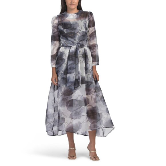 NANCY YANG Dresses & Skirts - Gray and Black Long Sleeve Bishop Gown for Wedding Guest